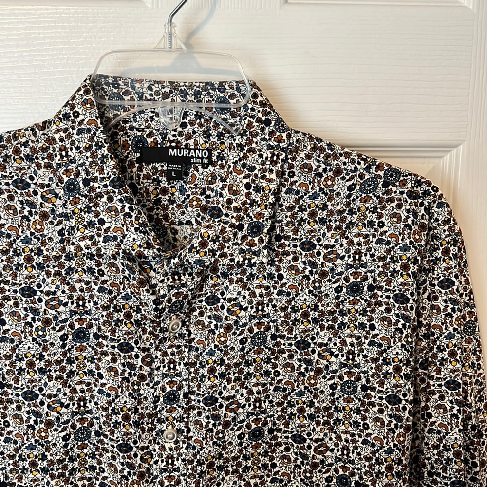 Murano slim fit long sleeve button down floral size L